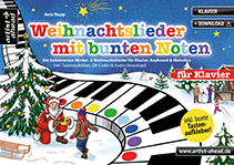 Weihnachtslieder mit bunten Noten